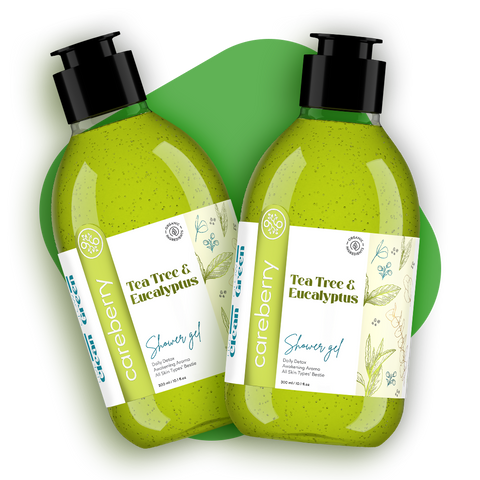 Careberry Tea Tree & Eucalyptus Daily Detox Shower Gel 300ml (Pack of 2) - Awakening Aroma, Organic Ingredients, Sulphate & Paraben Free, Suitable for All Skin Types