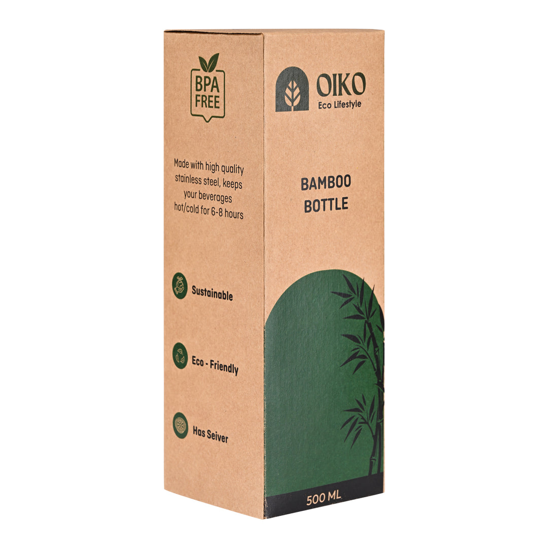 OIKO Bamboo Stainless Steel Water Bottle (Insulated) 500 ML