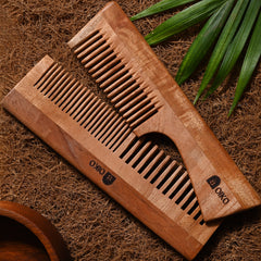 OIKO Neem Wood Hair Comb Combo Pack – Handle & Dual-Sided
