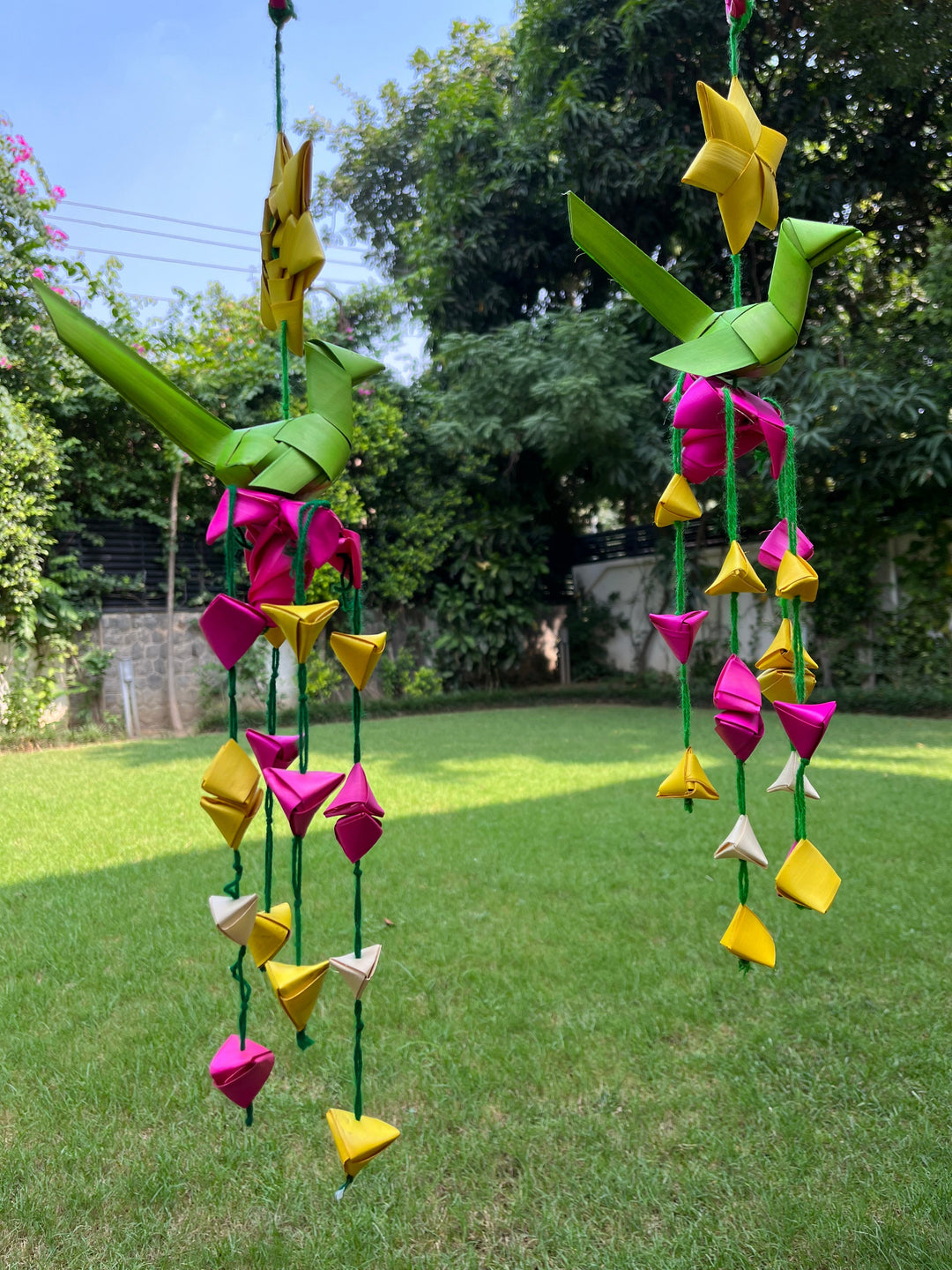 Shuddh Natural Hand made palm leaf parrot hanging I Diwali decoration I pair of 2 I 30 cm