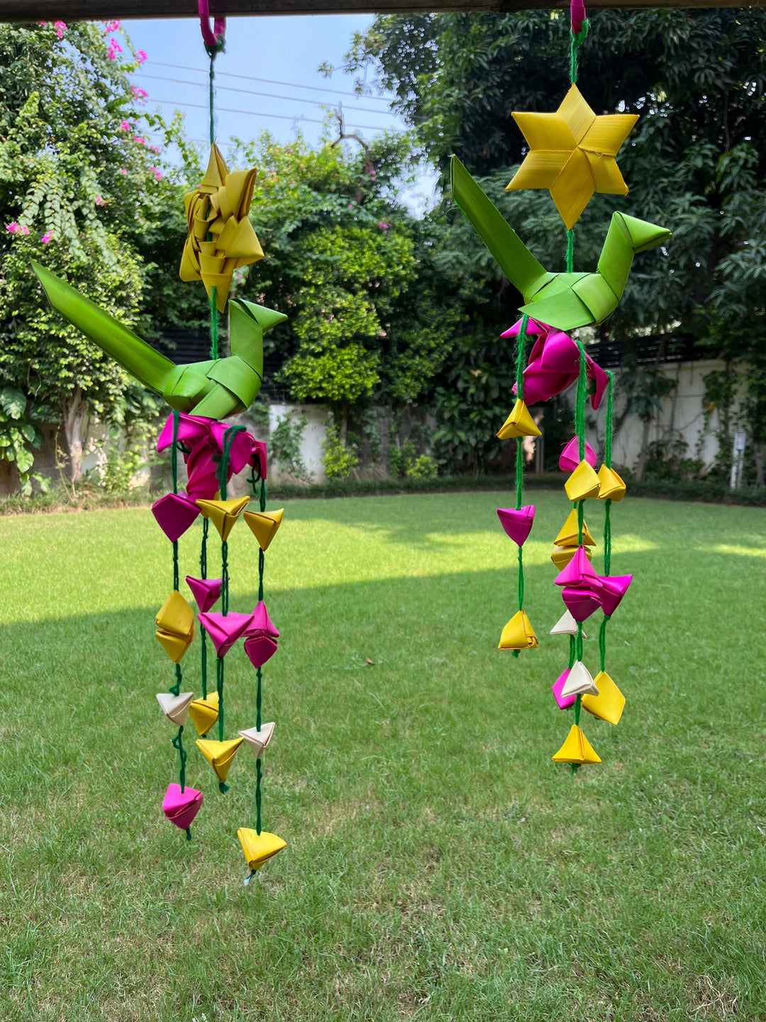 Shuddh Natural Hand made palm leaf parrot hanging I Diwali decoration I pair of 2 I 30 cm