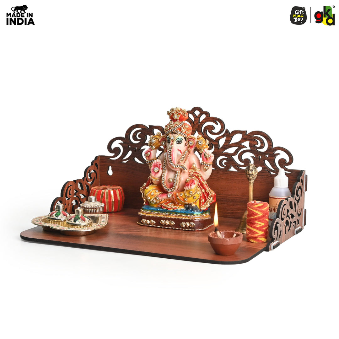 Small Pooja Mandir for Home & Office | Indian Wooden Temple for Table or Shelf | DIY 12x9x6 Inch | Classic Design