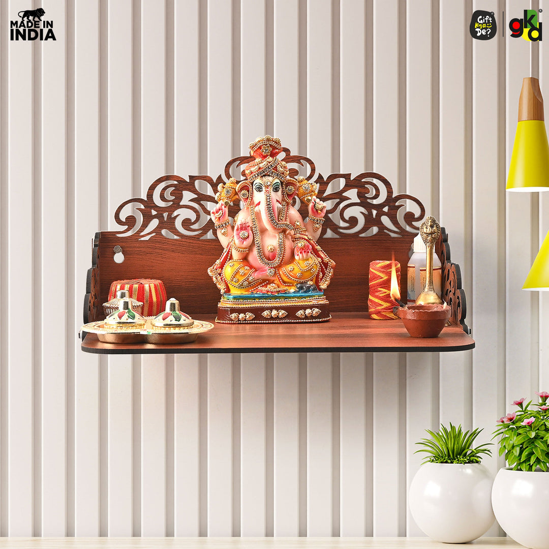 Small Pooja Mandir for Home & Office | Indian Wooden Temple for Table or Shelf | DIY 12x9x6 Inch | Classic Design
