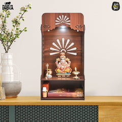 Gift Kya De Wooden Temple For Home & Office | Premium 3D Cutwork Design | Mandir With LED Spot Light & Storage (DIY)