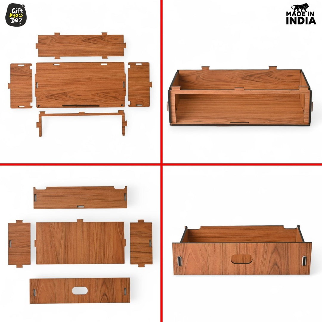 Gift Kya De Wooden Temple For Home & Office | Premium 3D Golden Cutwork Design | Mandir With Storage Drawer (DIY)