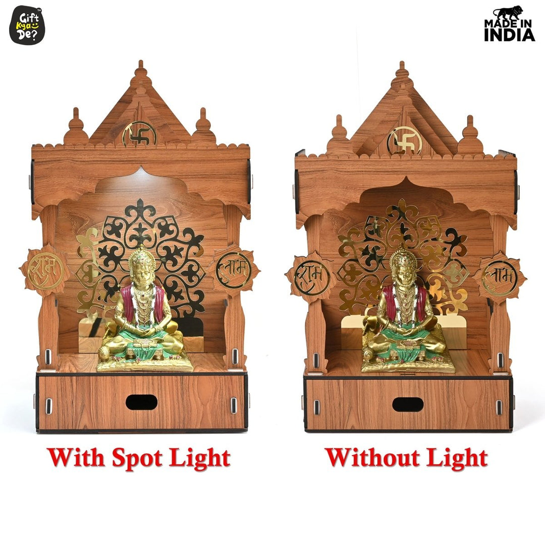 Gift Kya De Wooden Temple For Home & Office | Premium 3D Golden Cutwork Design | Mandir With Storage Drawer (DIY)