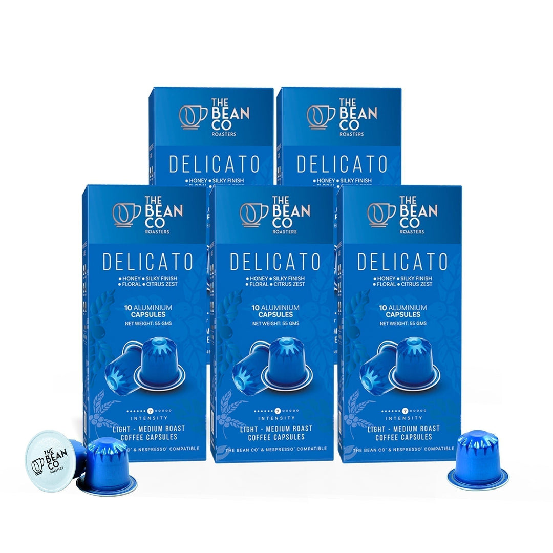 The Bean Co Roasters Delicato Aluminium Coffee Capsules | Intensity 7 | Smooth & Delicate | Light to Medium Roast | 100% Premium Arabica - Suspire
