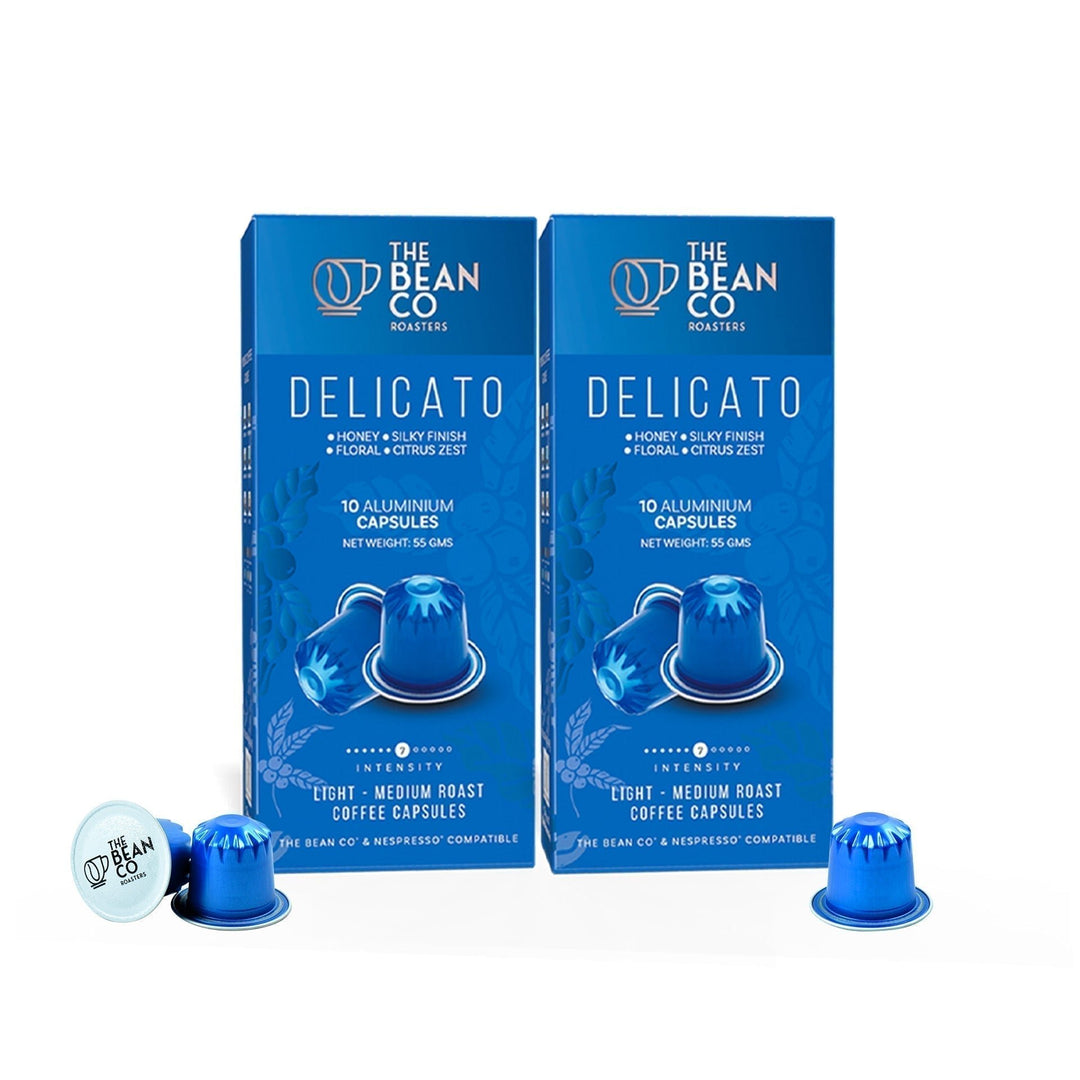 The Bean Co Roasters Delicato Aluminium Coffee Capsules | Intensity 7 | Smooth & Delicate | Light to Medium Roast | 100% Premium Arabica - Suspire