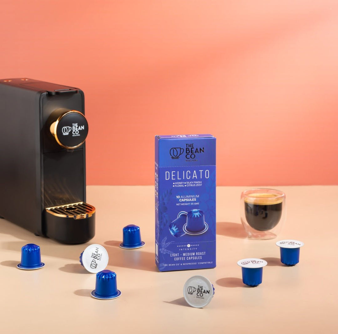 The Bean Co Roasters Delicato Aluminium Coffee Capsules | Intensity 7 | Smooth & Delicate | Light to Medium Roast | 100% Premium Arabica - Suspire