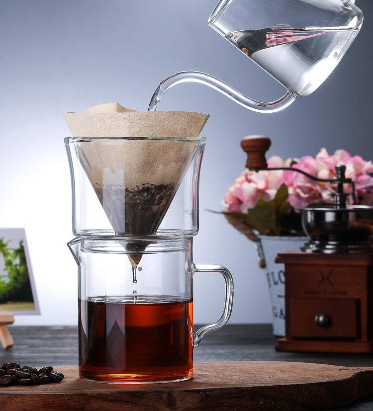 The Bean Co Roasters Double-Walled Glass Coffee Dripper with 450ml Glass Carafe | Heat-Resistant Borosilicate Glass Pour-Over Set with Handle