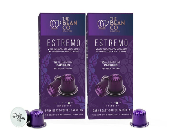 The Bean Co Roasters Estremo Aluminium Coffee Capsules | Intensity 10 | Intense & Rich | Dark Roast | 100% Premium Arabica