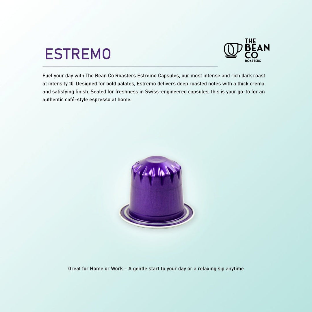 The Bean Co Roasters Estremo Aluminium Coffee Capsules | Intensity 10 | Intense & Rich | Dark Roast | 100% Premium Arabica - Suspire