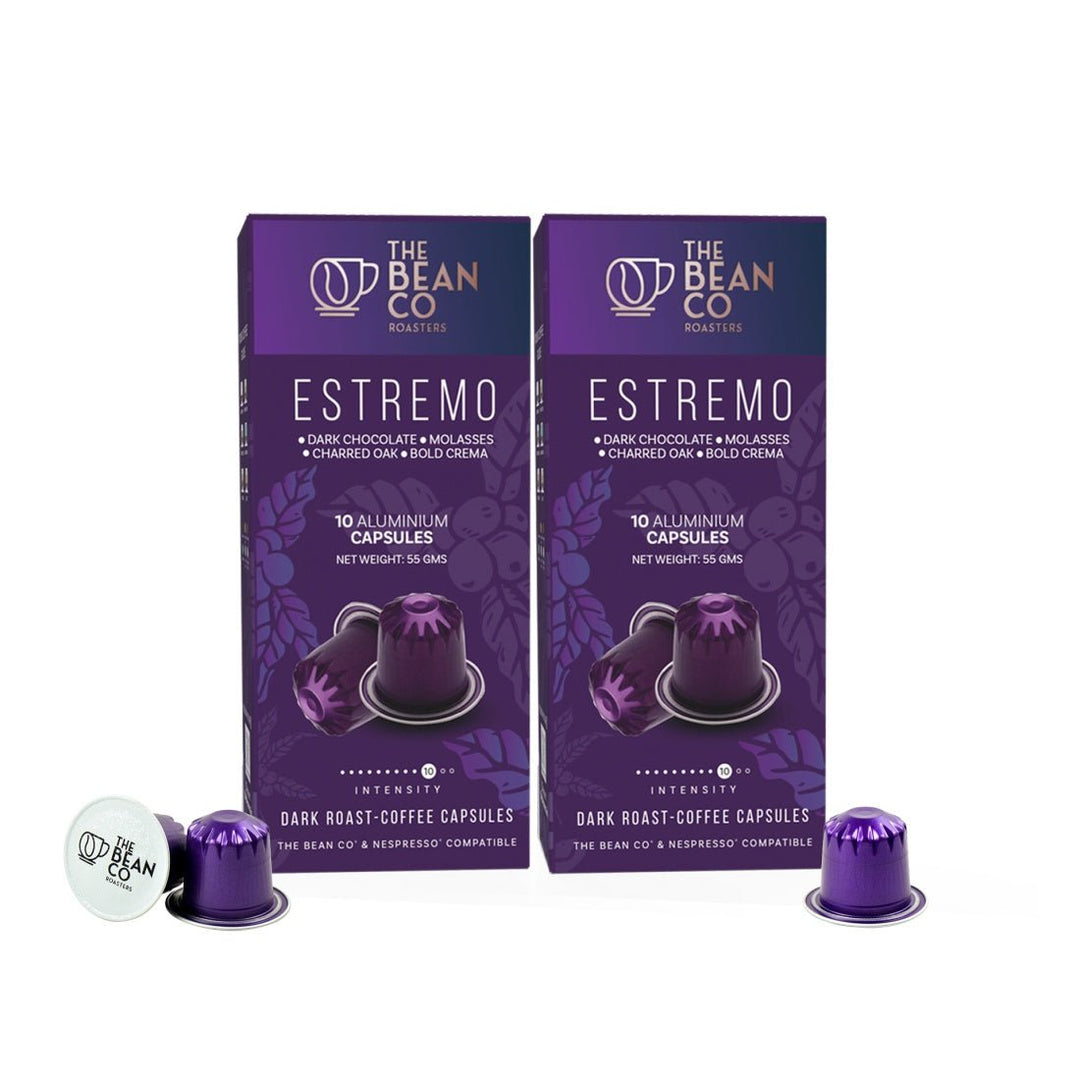The Bean Co Roasters Estremo Aluminium Coffee Capsules | Intensity 10 | Intense & Rich | Dark Roast | 100% Premium Arabica - Suspire