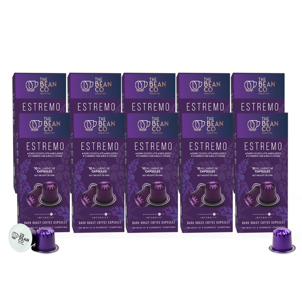 The Bean Co Roasters Estremo Aluminium Coffee Capsules | Intensity 10 | Intense & Rich | Dark Roast | 100% Premium Arabica