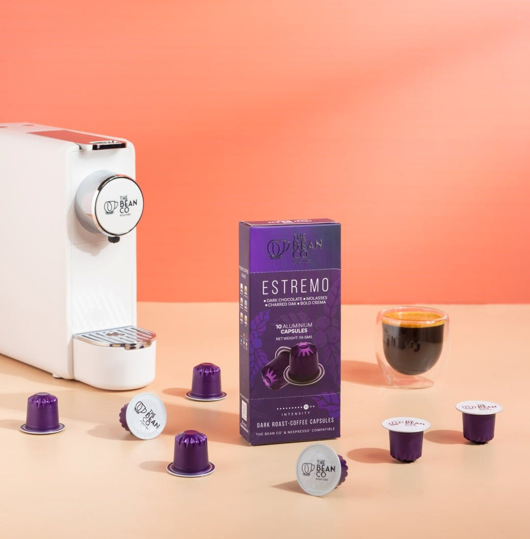 The Bean Co Roasters Estremo Aluminium Coffee Capsules | Intensity 10 | Intense & Rich | Dark Roast | 100% Premium Arabica - Suspire