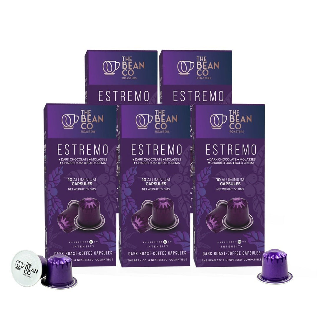 The Bean Co Roasters Estremo Aluminium Coffee Capsules | Intensity 10 | Intense & Rich | Dark Roast | 100% Premium Arabica - Suspire
