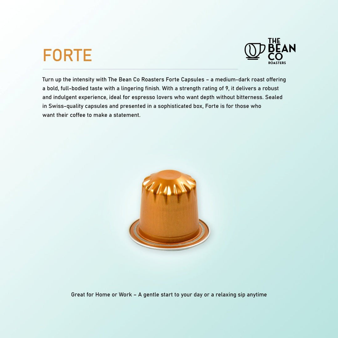 The Bean Co Roasters Forte Aluminium Coffee Capsules | Intensity 9 | Bold & Full - Bodied | Medium - Dark Roast | 100% Premium Arabica - Suspire