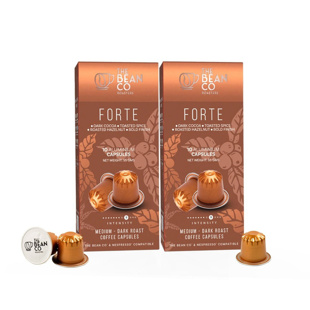 The Bean Co Roasters Forte Aluminium Coffee Capsules | Intensity 9 | Bold & Full - Bodied | Medium - Dark Roast | 100% Premium Arabica - Suspire