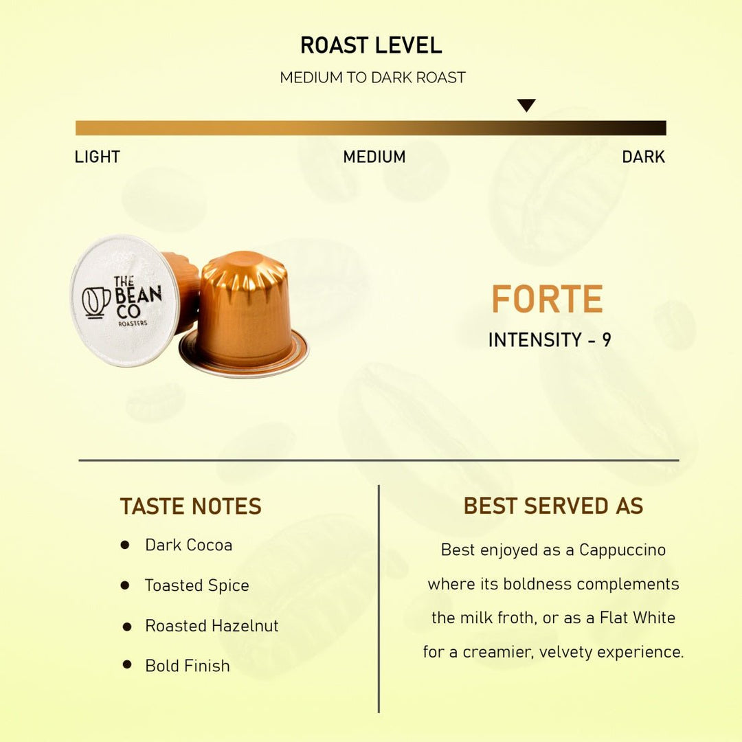 The Bean Co Roasters Forte Aluminium Coffee Capsules | Intensity 9 | Bold & Full - Bodied | Medium - Dark Roast | 100% Premium Arabica - Suspire