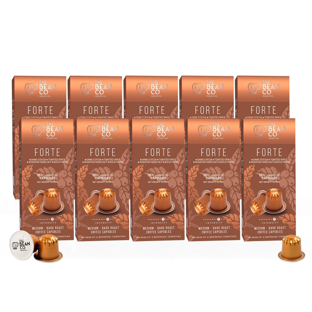 The Bean Co Roasters Forte Aluminium Coffee Capsules | Intensity 9 | Bold & Full - Bodied | Medium - Dark Roast | 100% Premium Arabica - Suspire