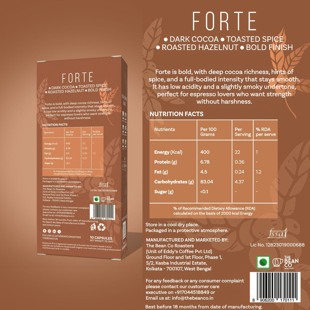 The Bean Co Roasters Forte Aluminium Coffee Capsules | Intensity 9 | Bold & Full - Bodied | Medium - Dark Roast | 100% Premium Arabica - Suspire