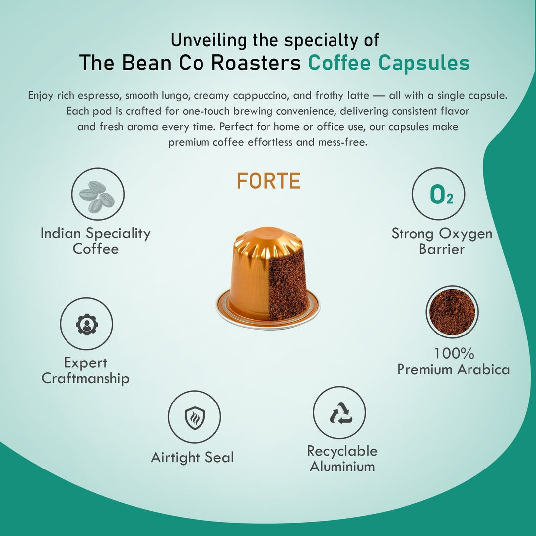 The Bean Co Roasters Forte Aluminium Coffee Capsules | Intensity 9 | Bold & Full - Bodied | Medium - Dark Roast | 100% Premium Arabica - Suspire