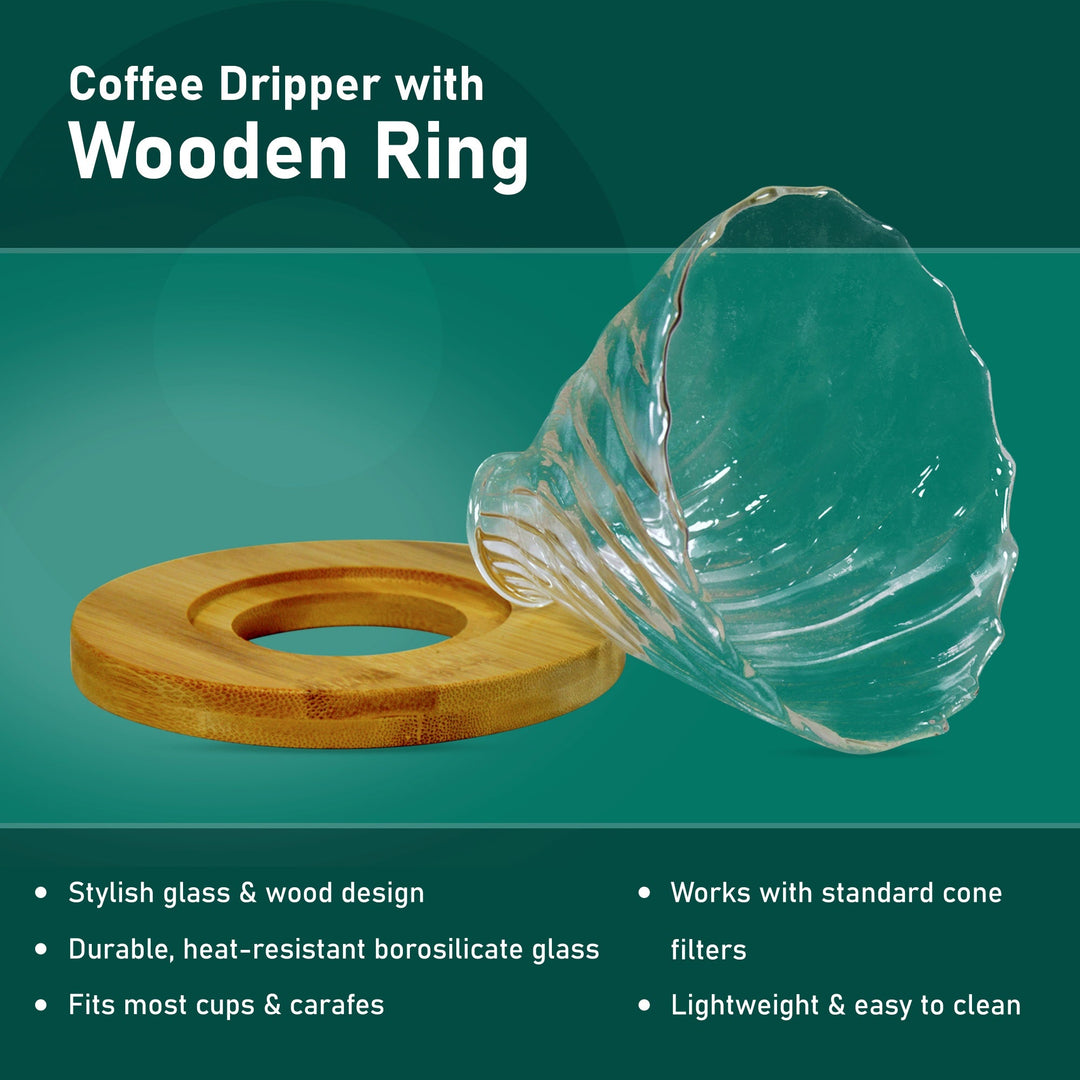 The Bean Co Roasters Glass Coffee Dripper with Wooden Ring – Manual Pour Over Brewer for Cup & Glass Carafe | Heat - Resistant Borosilicate Glass | Café - Style Brewing - Suspire