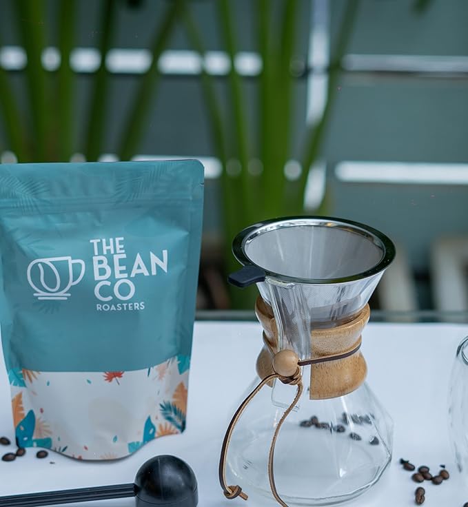 The Bean Co Roasters Glass Pour Over Chemex Style Drip Coffee Maker with 600ml Diamond Shape & Wooden Holder + V60 Paper Coffee Filters (50 pcs) | Barista - Style Home Brewing | Combo Pack - Suspire