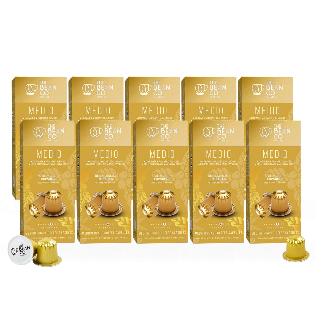The Bean Co Roasters Medio Aluminium Coffee Capsules | Intensity 8 | Balanced & Nutty | Medium Roast | 100% Premium Arabica - Suspire