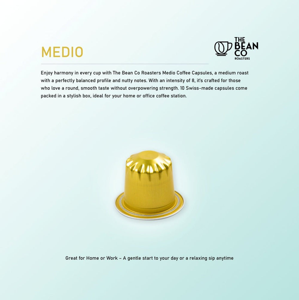 The Bean Co Roasters Medio Aluminium Coffee Capsules | Intensity 8 | Balanced & Nutty | Medium Roast | 100% Premium Arabica