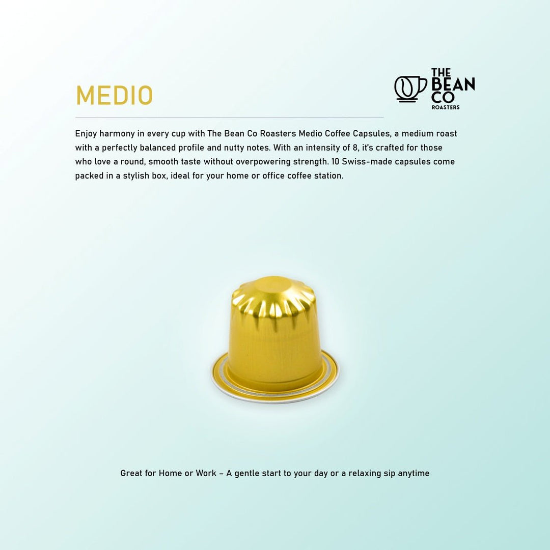 The Bean Co Roasters Medio Aluminium Coffee Capsules | Intensity 8 | Balanced & Nutty | Medium Roast | 100% Premium Arabica - Suspire