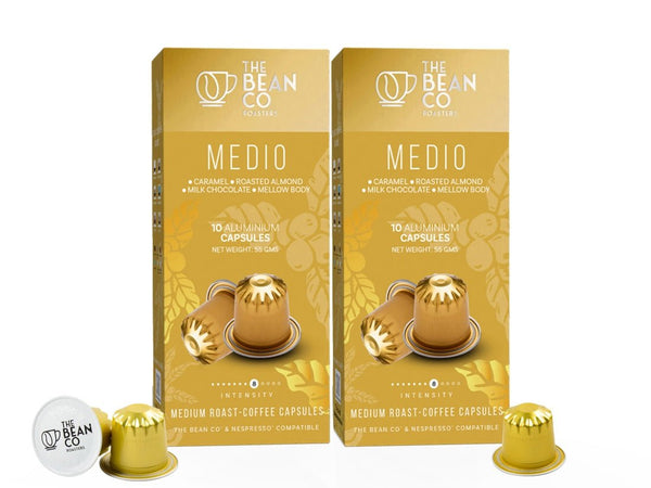 The Bean Co Roasters Medio Aluminium Coffee Capsules | Intensity 8 | Balanced & Nutty | Medium Roast | 100% Premium Arabica
