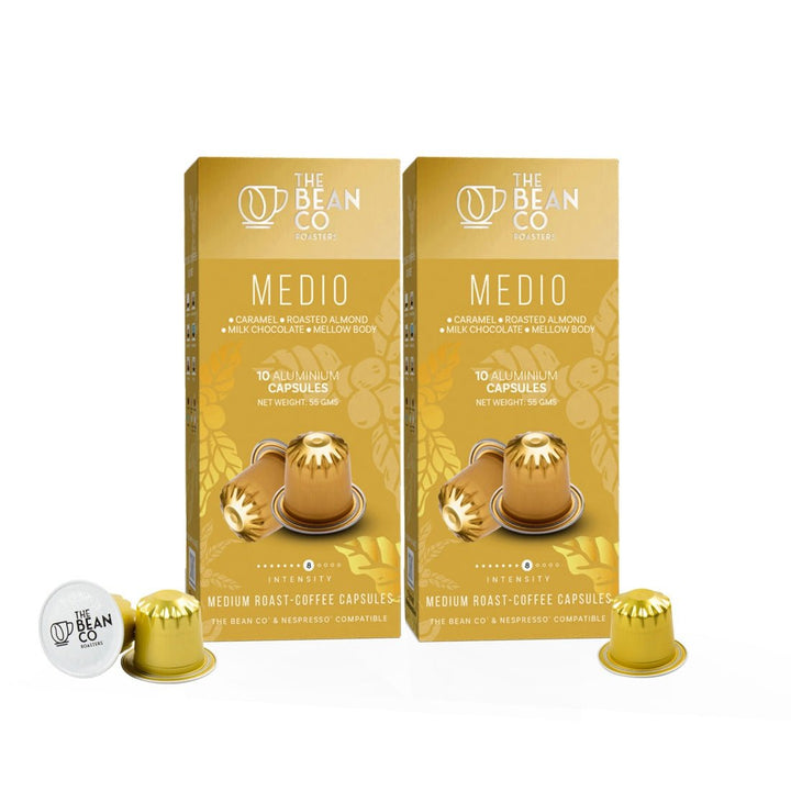 The Bean Co Roasters Medio Aluminium Coffee Capsules | Intensity 8 | Balanced & Nutty | Medium Roast | 100% Premium Arabica - Suspire