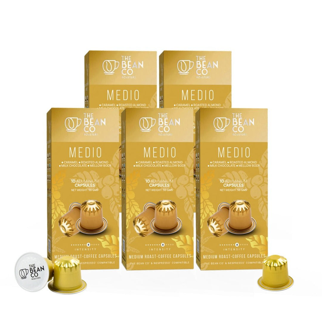The Bean Co Roasters Medio Aluminium Coffee Capsules | Intensity 8 | Balanced & Nutty | Medium Roast | 100% Premium Arabica - Suspire