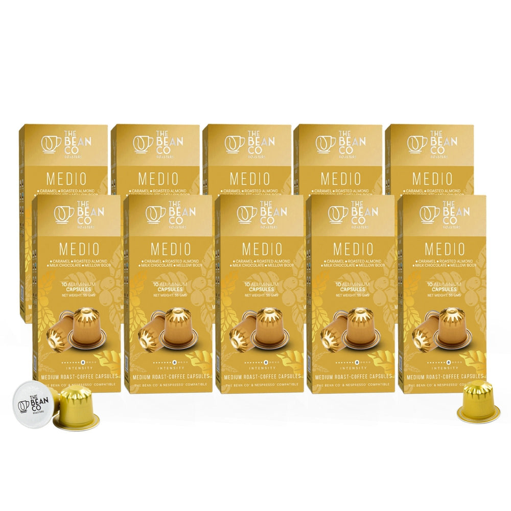 The Bean Co Roasters Medio Aluminium Coffee Capsules | Intensity 8 | Balanced & Nutty | Medium Roast | 100% Premium Arabica