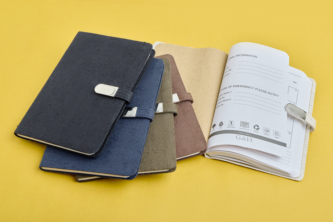 The Label GAIA Hemp A5 Diary with Button Flap Closure - Suspire