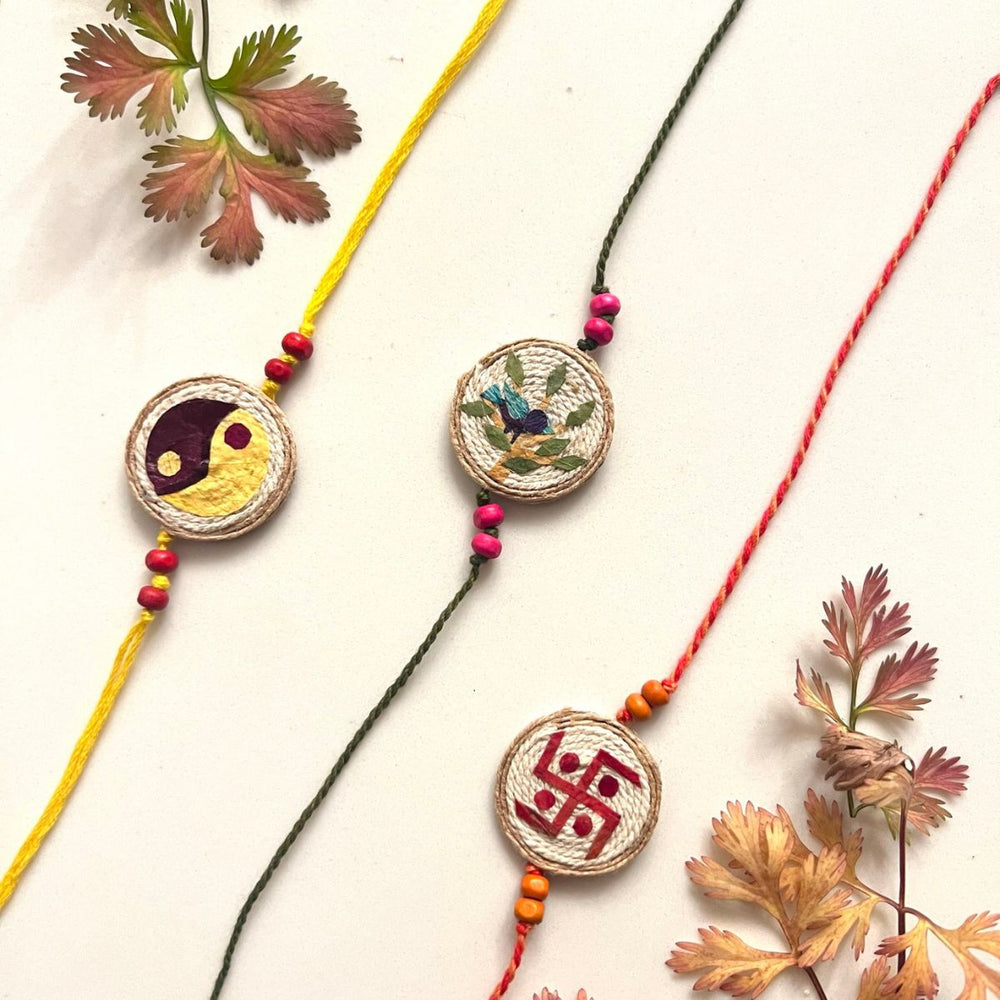 Eco-friendly Plantable Rakhi Set | Multi Rakhi Set of 3 | Swastika, Bluebird, Yin & Yang