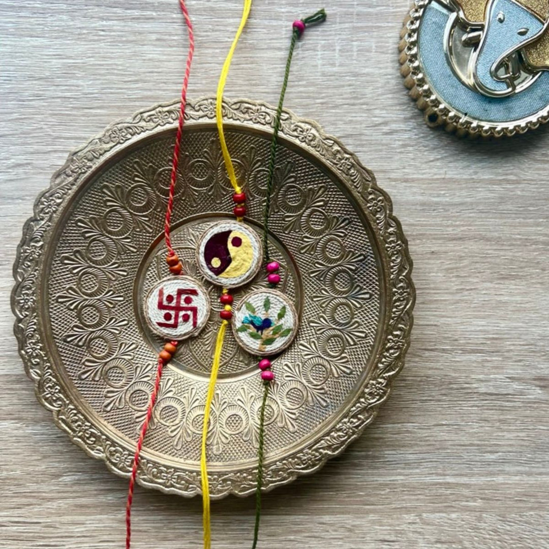 Eco-friendly Plantable Rakhi Set | Multi Rakhi Set of 3 | Swastika, Bluebird, Yin & Yang