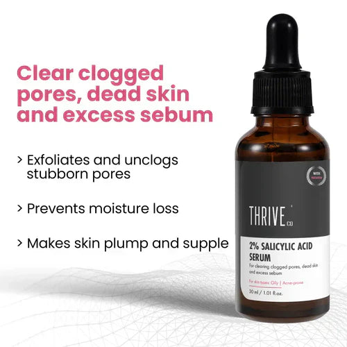 ThriveCo 2% Salicylic Acid Serum For Acne & Clogged Pores | Clears Dead Skin & Reduces Excess Sebum | For Men & Women | 30ml