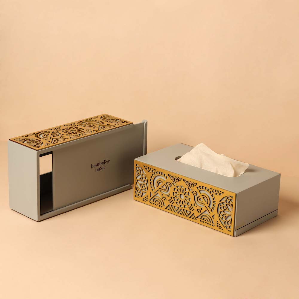 BambaiSe Cutwork Tissue Box (Grey Gold)