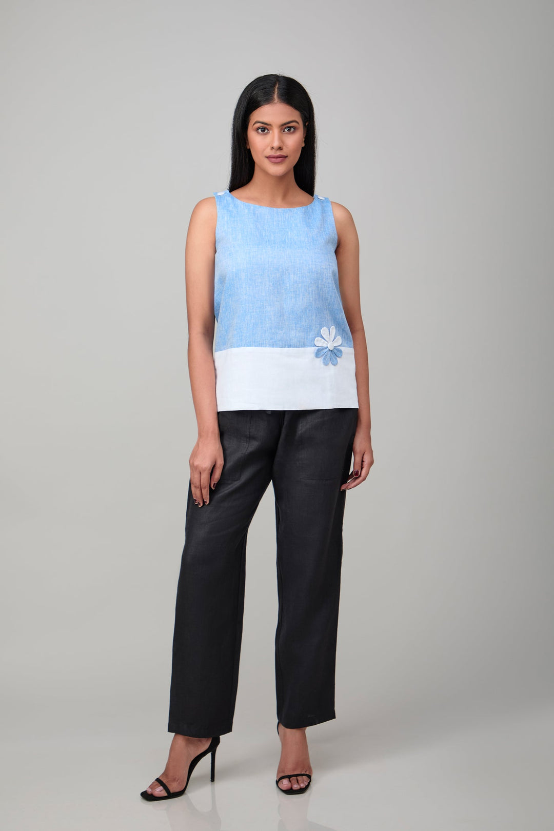 The Label GAIA Hemp And Bamboo Contrast Sleeveless Flower Top