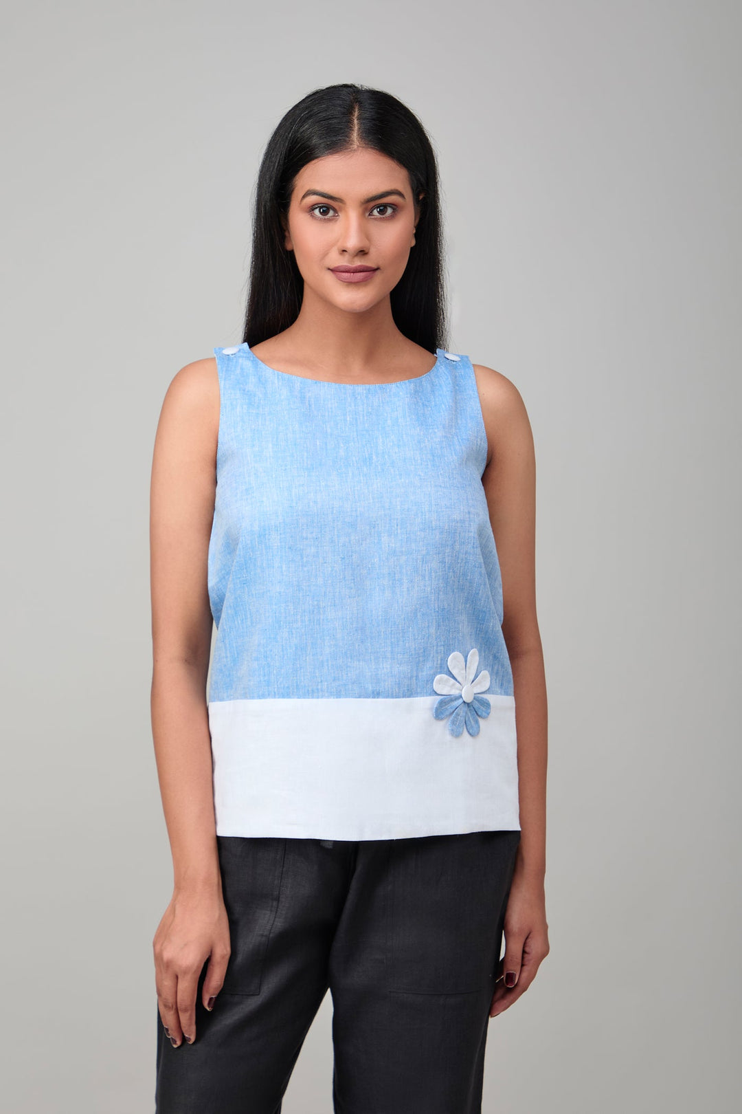 The Label GAIA Hemp And Bamboo Contrast Sleeveless Flower Top