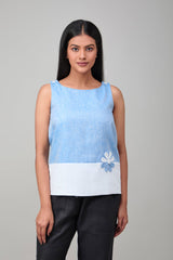 The Label GAIA Hemp And Bamboo Contrast Sleeveless Flower Top