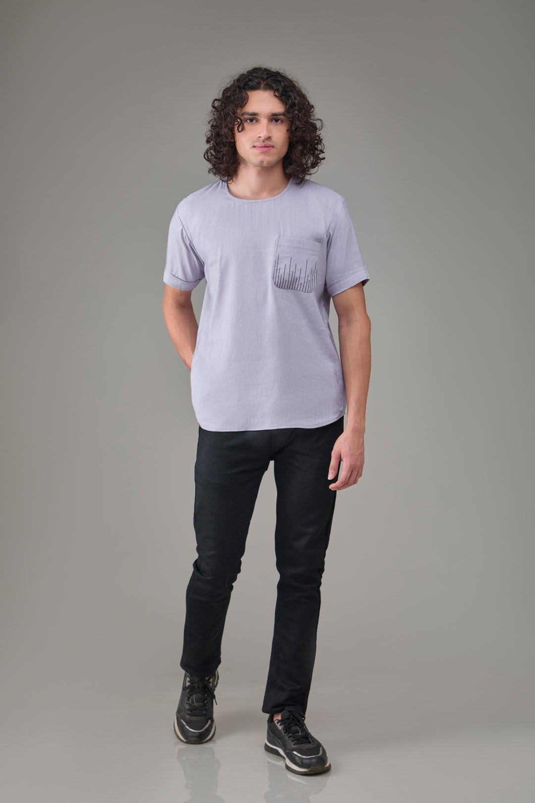The Label GAIA Men Solid Hemp Lavender T-Kurta