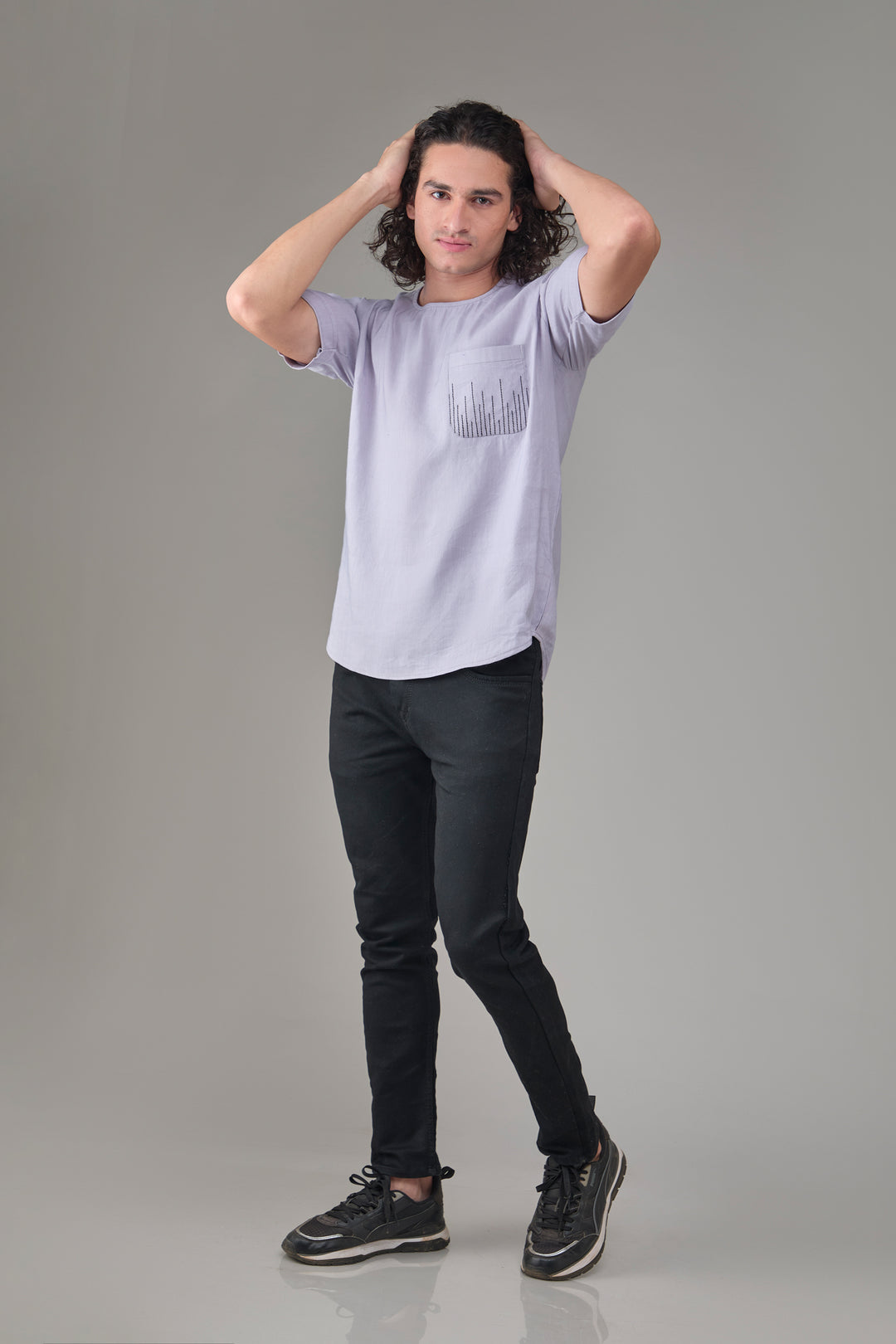 The Label GAIA Men Solid Hemp Lavender T-Kurta