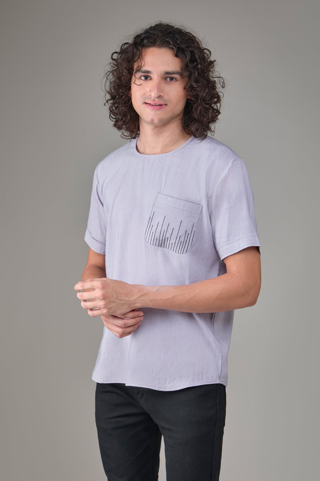 The Label GAIA Men Solid Hemp Lavender T-Kurta