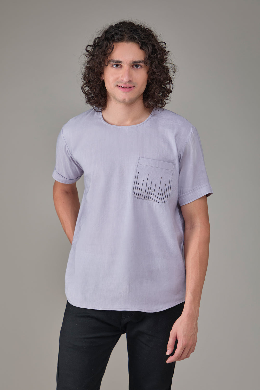 The Label GAIA Men Solid Hemp Lavender T-Kurta