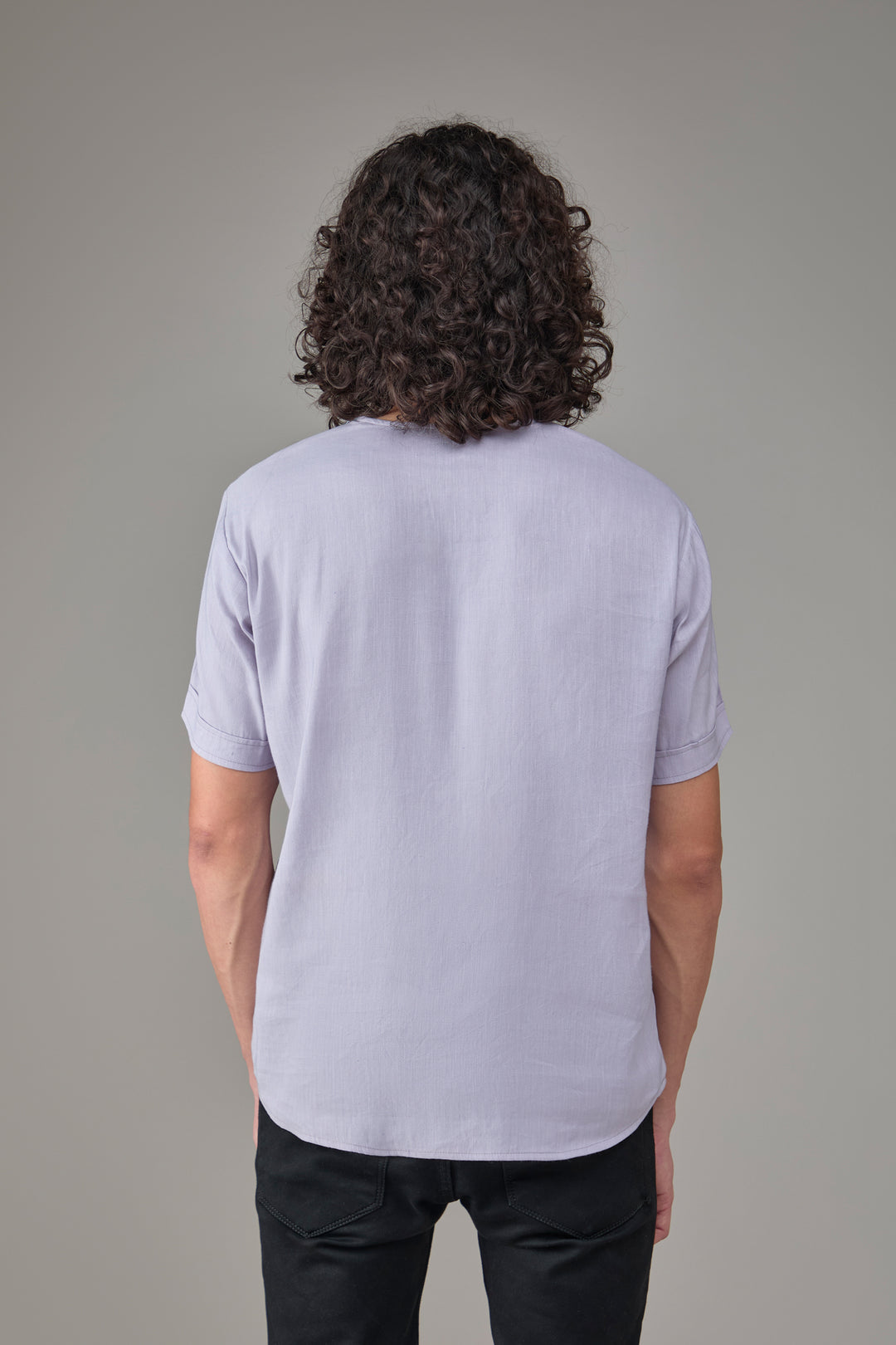 The Label GAIA Men Solid Hemp Lavender T-Kurta