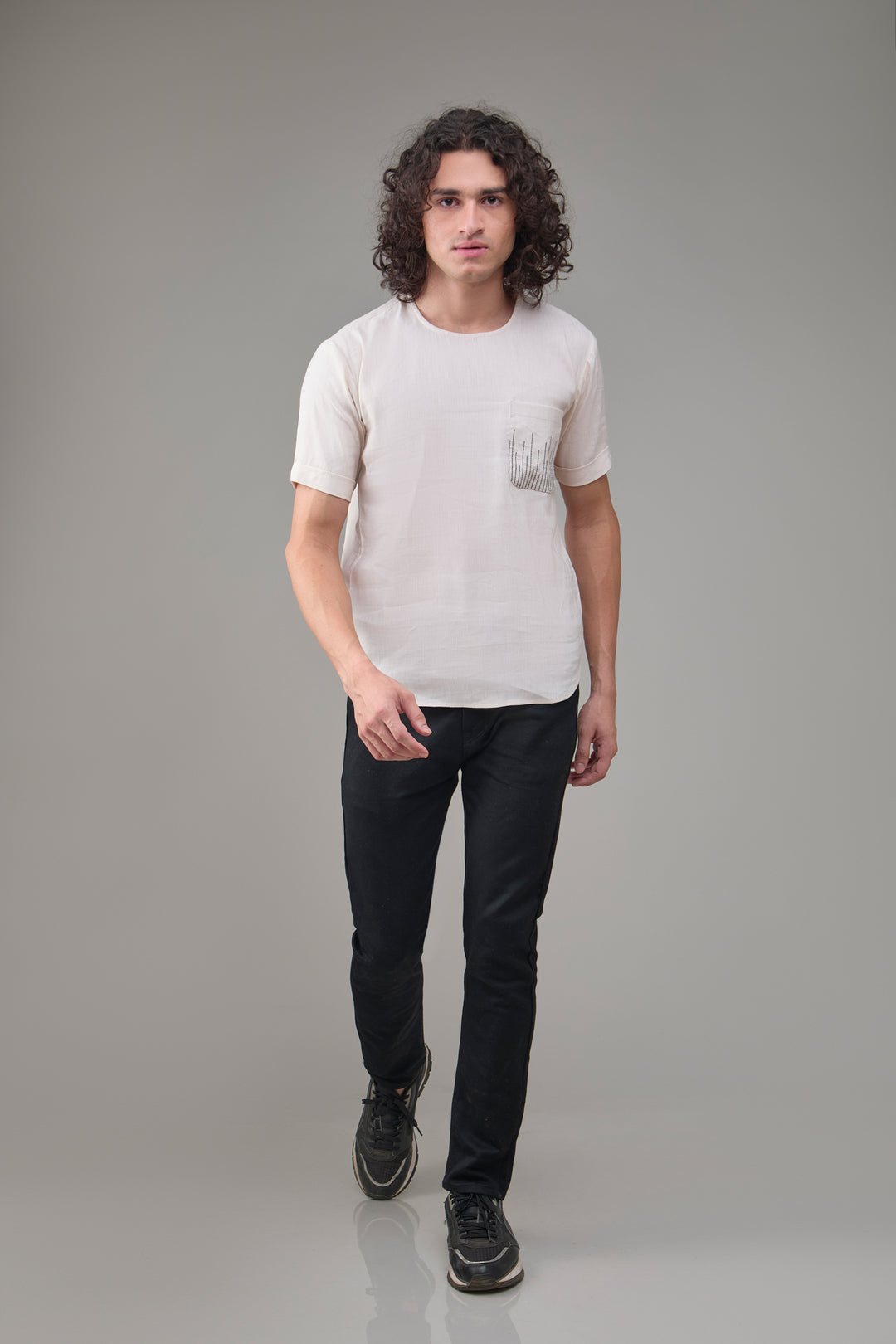 The Label GAIA Men Solid Hemp Beige T-Kurta