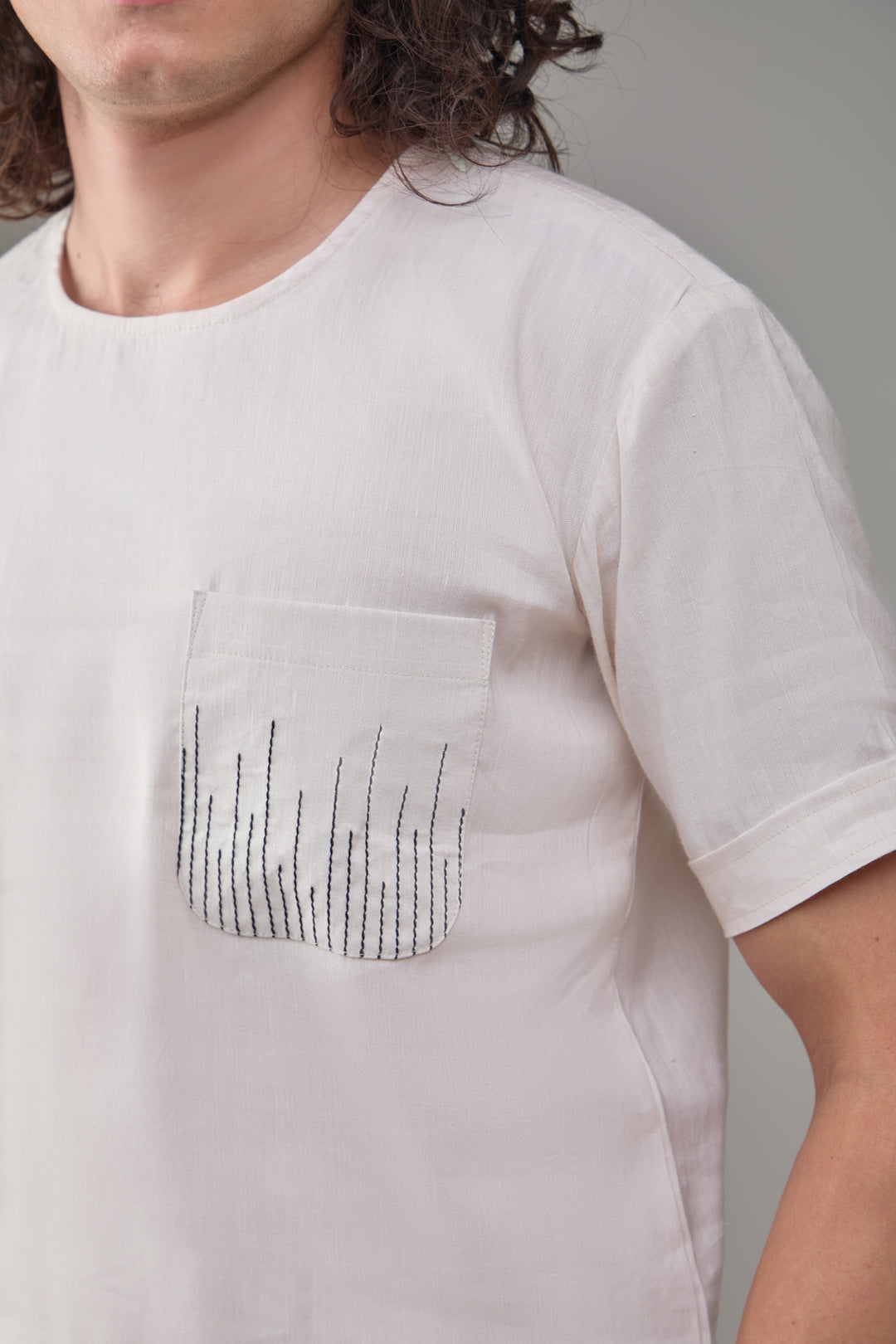 The Label GAIA Men Solid Hemp Beige T-Kurta